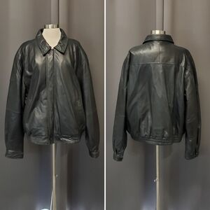 Vintage 90s y2k Black Leather Car Coat Racer Racing Moto Bomber Jacket XXL